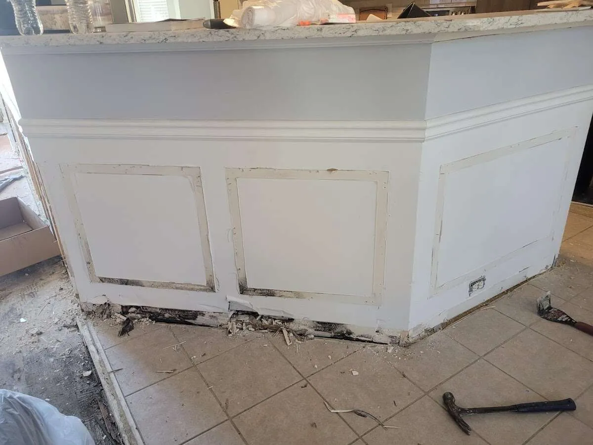 Water damage and mold on kitchen during Sewage Cleanup & Sanitation in Milton-Freewater